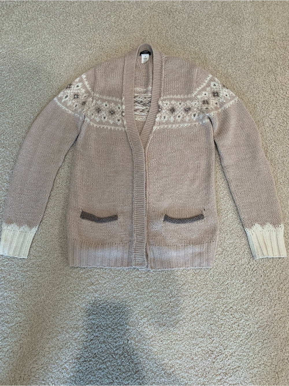 J. Crew Beige Fair Isle Open-Front Women's Cardigan Sweater